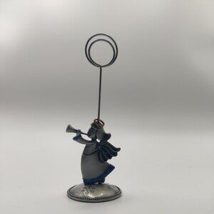 Pewter Angel Photograph Holder Place Menu Card Display Christmas Snowflakes 5”